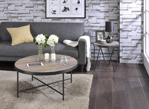 18" Black And Brown Solid Wood Round End Table
