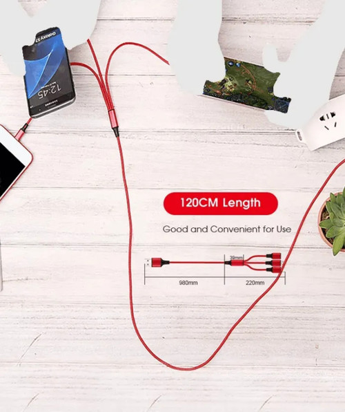 3 Port Fast LED Car Charger + 3 in 1 Cable Combo 