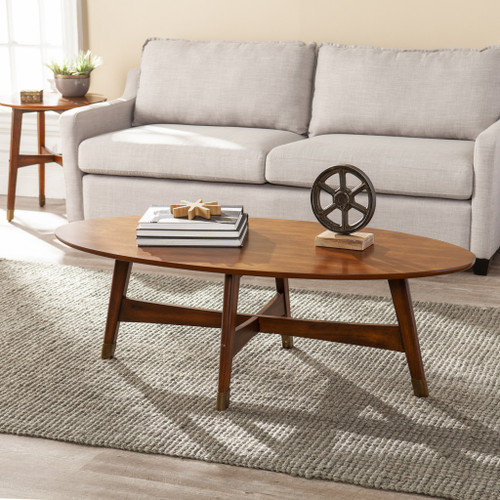 Homeroots Living Room 52" Brown Solid Wood and Metal Rectangular Coffee Table, Brown Finish