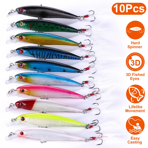 10Pcs Fishing Lures Kit Spoon Lures Hard Spinner Baits 