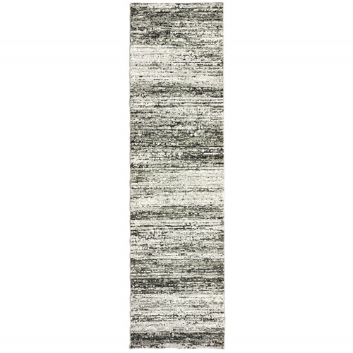 Homeroots Home Decor 2'x8' Ash and Slate Abstract Runner Rug