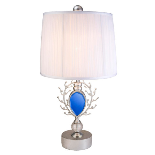 Homeroots Lighting Dazzling Faux Turquoise Pendant Silver Table Lamp, Turquoise and Silver Finish, White Fabric Shade