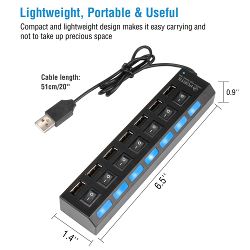 7 Port USB 2.0 Hub High Speed Multiport USB Hub 
