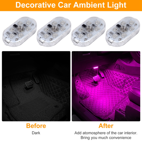 4Pcs Cordless Car Interior Light USB Rechargeable