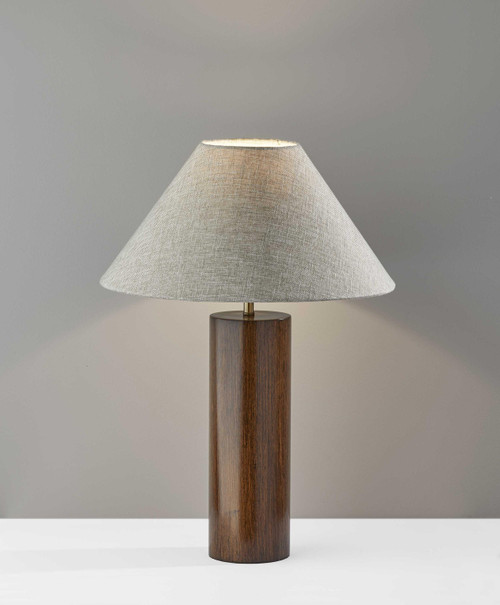 Homeroots Lighting Canopy Walnut Wood Block Table Lamp, Walnut Finish