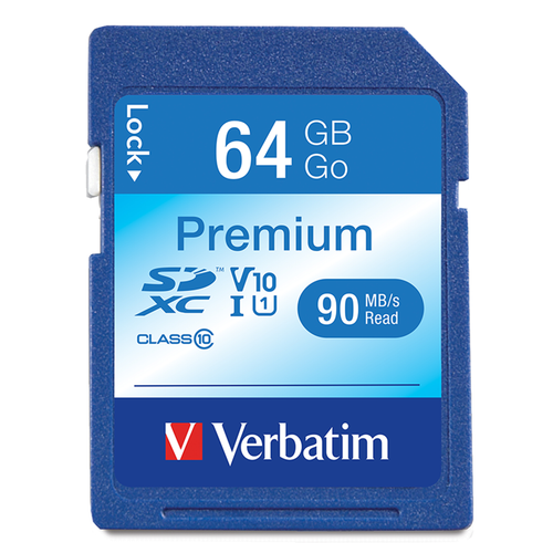 Verbatim Premium SDXC Memory Card, 44024, 64GB, 300X, UHS-1, Class 10, TAA