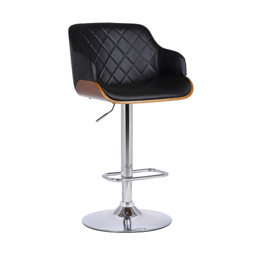 Homeroots Living Room 44" Black Faux Leather and Iron Swivel Adjustable Height Bar Chair