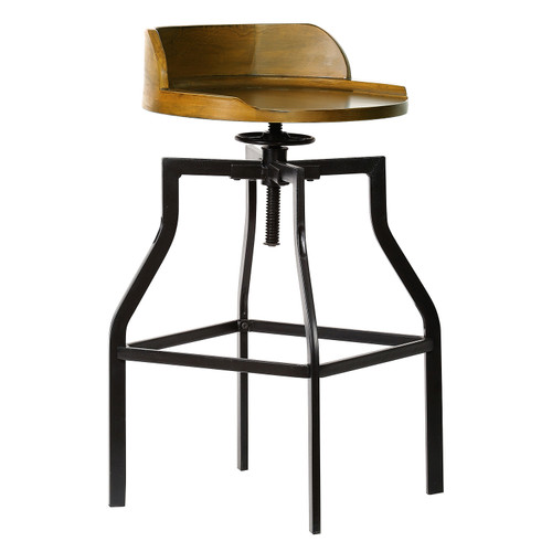 Homeroots 29" Chestnut Steel Swivel Backless Adjustable Height Bar Chair With Footrest