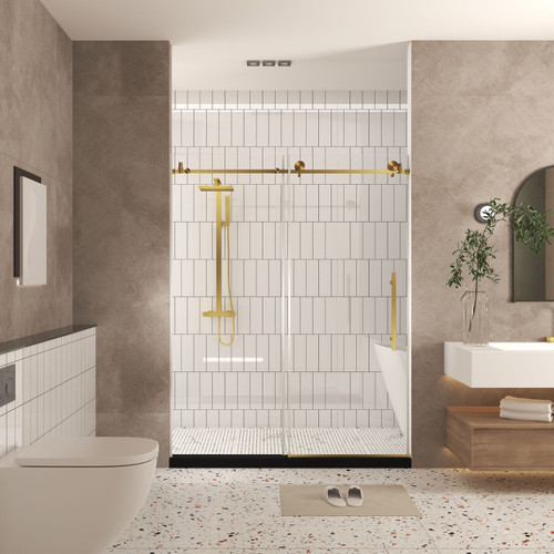 76" Gold Glass Sliding Closet Doors