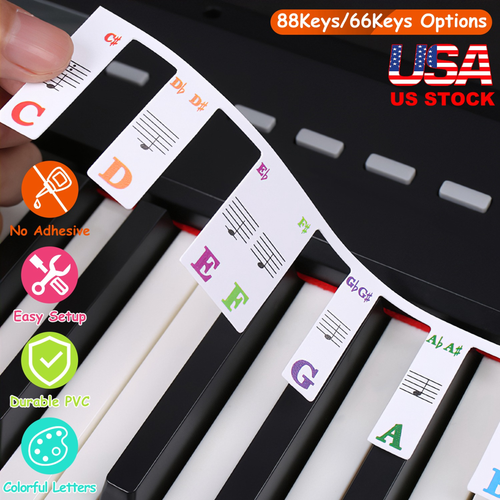 88-Key Piano Keyboard Stickers Removable Piano Key Labels PVC Piano Notes Guide 