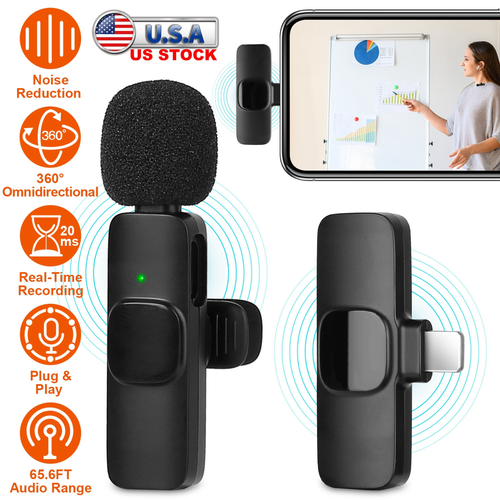 Wireless Clip On Microphone Noise Reduction Plug and Play Lapel Mic