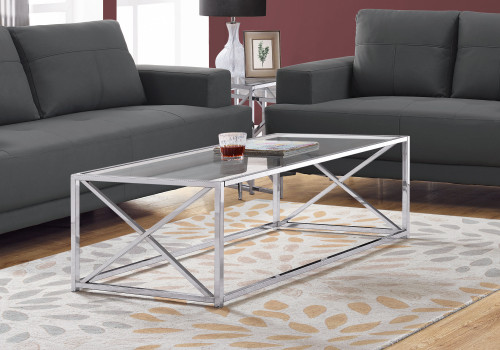 Homeroots Living Room 17.25 Inch Chrome Metal and Clear Tempered Glass Coffee Table, Chrome Finish, Clear Glass