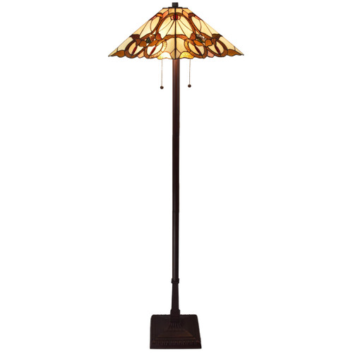 Homeroots Lighting 62" Brown Two Lights Traditional Shaped Floor Lamp, Brown and White Stained Glass Shade, Two Lights