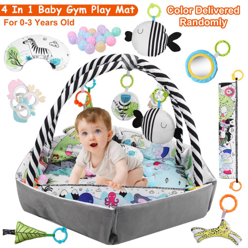 4 In 1 Baby Gym Play Mat Ball Pit Baby Lounger Safety Fence Tummy Time Mat