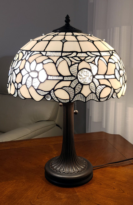 Homeroots Lighting 23" Stained Glass Two Light Jeweled Vintage Accent Table Lamp, Tiffany Style, Dark Brown Base
