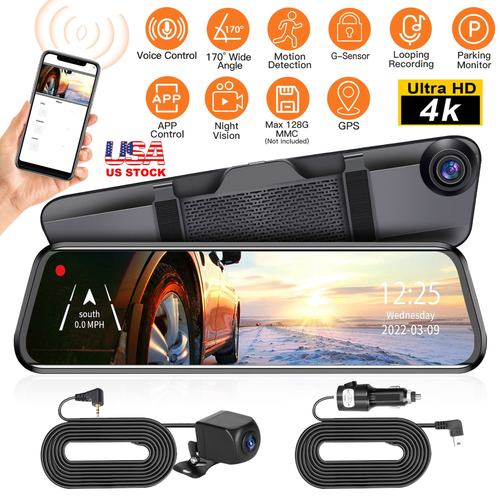 4K Car DVR 12in Dash Cam Camcorder Camera Recorder 