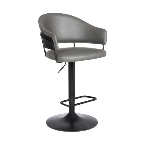 Homeroots Adjustable Grey Faux Leather Black Wood and Metal Bar Stool