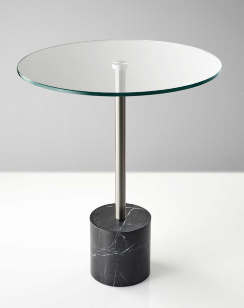 Homeroots Living Room Brushed Steel End Table, Brushed Steel Finish, Black Marble Base