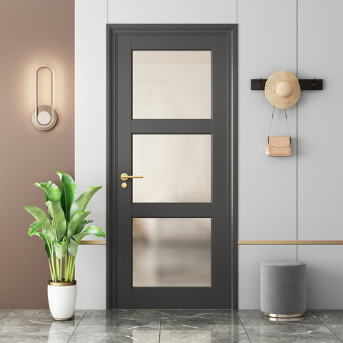 80" Black Glass French Doors