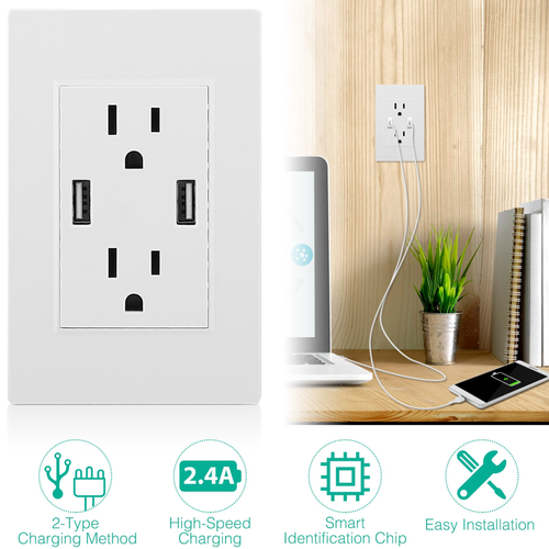 USB Wall Outlet Dual 2.4A USB Wall Charger
