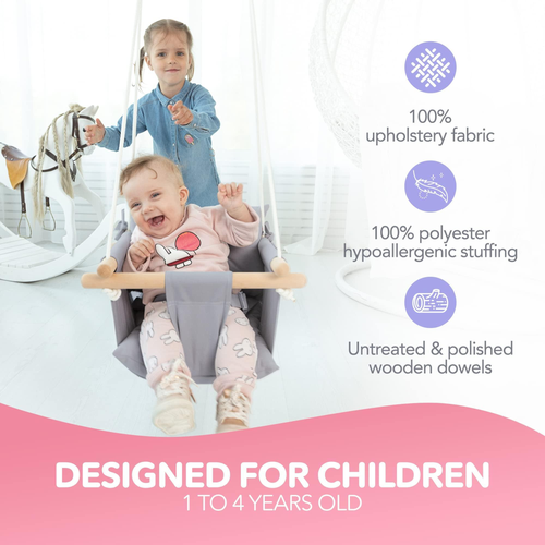Canvas Baby Swing Wooden Hanging Swing Seat Chair