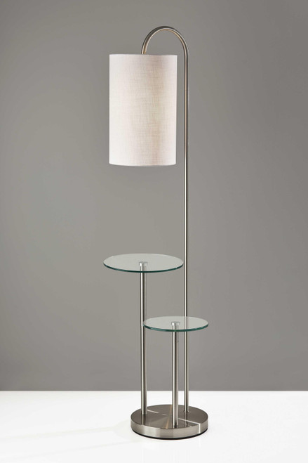Homeroots Lighting Lily Pad Glass Shelf Floor Lamp, Brushed Steel Finish