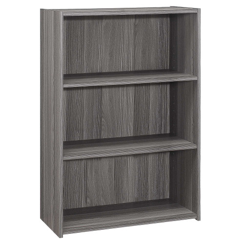 Homeroots Office 3 Shelves Bookcase, Grey, 11.75 x 24.75 x 35.5 inches