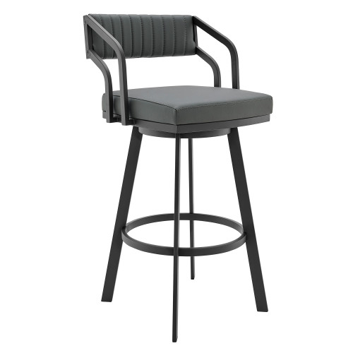 Homeroots Living Room 26" Timeless Slate Grey Faux Leather Silver Finish Swivel Counter Stool, Slate Grey, Silver Finish