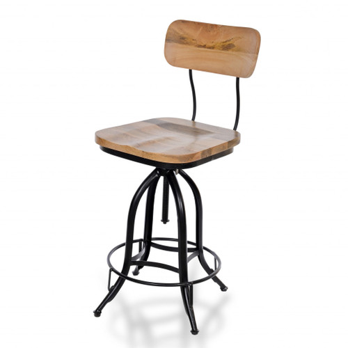 Homeroots 46" Natural Steel Swivel Low Back Adjustable Height Bar Chair With Footrest