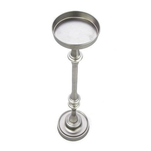 Homeroots Living Room Brushed Silver Finish Drink Size Accent Table, Brushed Silver