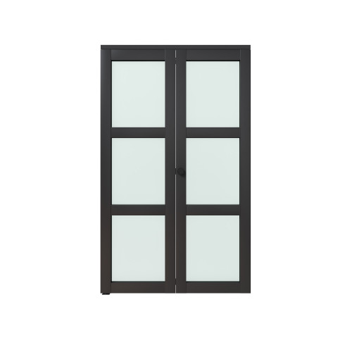 Set Of Two 78" Black Glass Bi-Fold Door
