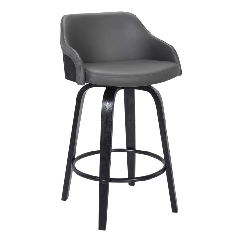 Homeroots Living Room 30" Gray Swivel Faux Leather Black Wooden Bar Stool