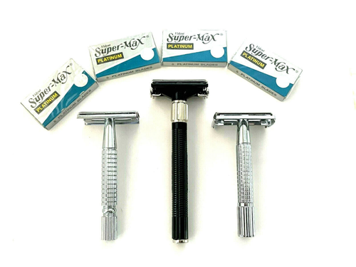  Old School Old Timers Classic Safety Razors Men's Gift Set W/20pcs Double Edge Razor Blades
