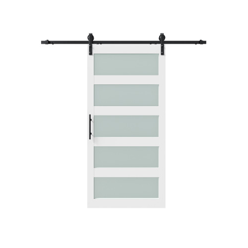 84" White Glass Barn Door