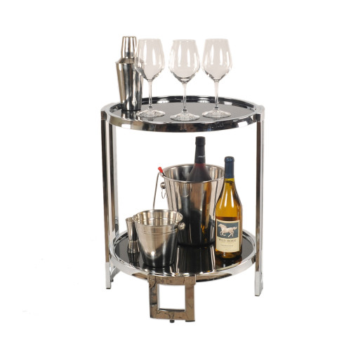 Homeroots Living Room 18.75" x 19" x 22" Chrome Round End Table with Chrome Finish and Black Tempered Glass