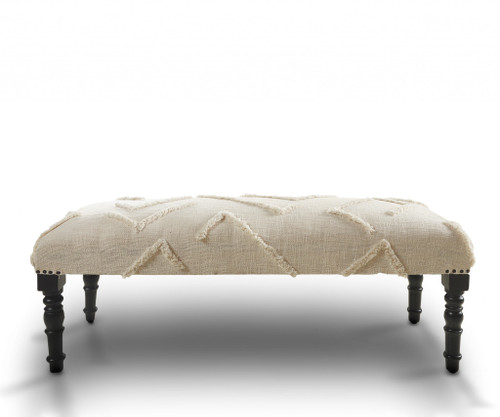 Homeroots Living Room 47" Abstract Upholstered Bench, Cream with Black Leg