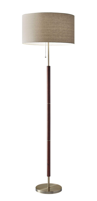 Homeroots Lighting Mid-Century Modern Floor Lamp, Antique Brass Finish, Walnut Wood Accents