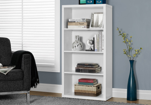 Homeroots Office 47.5" White Particle Board and MDF Bookshelf, Adjustable Shelves