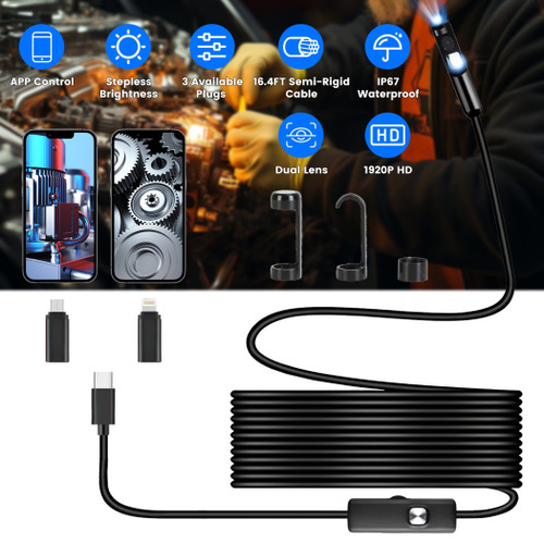 Endoscope Camera 1920P HD IP67 Waterproof Inspection Borescope Tool