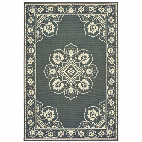 Homeroots Outdoor 6' x 9' Grey Oriental Stain Resistant Indoor Outdoor Area Rug