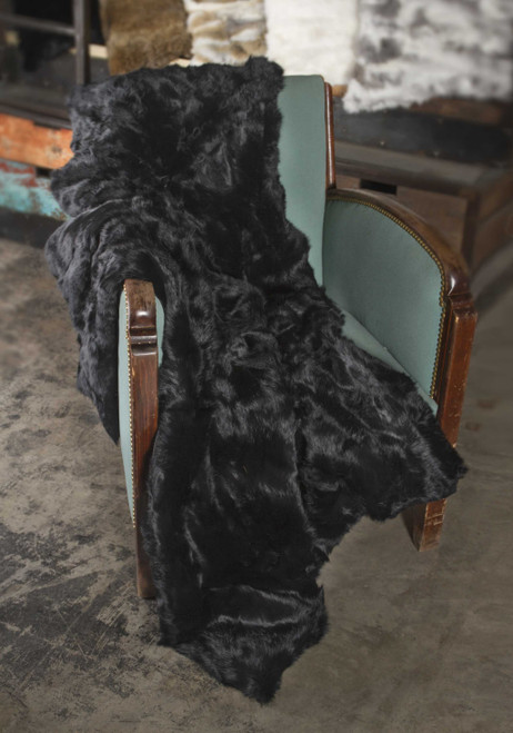 Homeroots Home Decor 100% Natural Rabbit Fur Throw Blanket, Black, 2 x 50 x 60 inches
