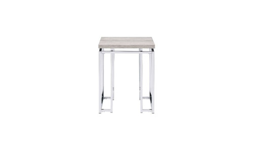 Homeroots Living Room 24" Square End Table, Chrome and Natural Oak