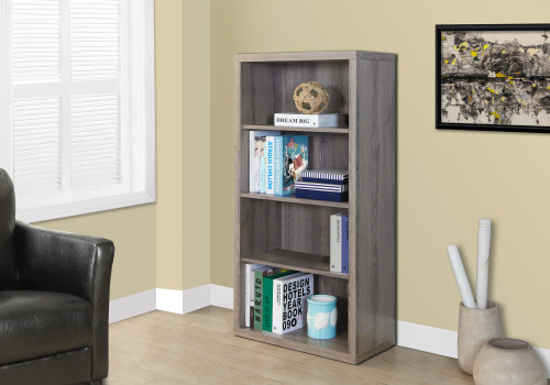 Homeroots Office Bookshelf, Dark Taupe, Adjustable Shelves