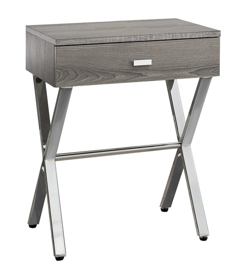 Homeroots 12" x 18.25" x 22.25" Dark Taupe Finish and Chrome Metal Accent Table