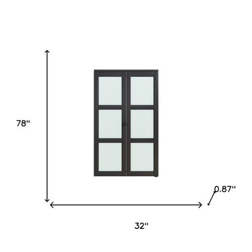 Set Of Two 78" Black Glass Bi-Fold Door