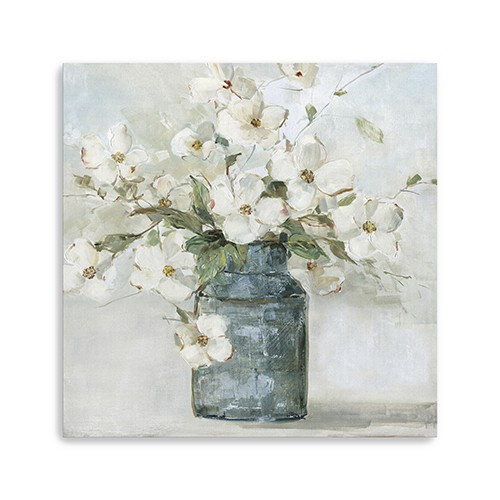 Homeroots Home Decor Watercolor Soft Pastel Dogwood Bouquet Canvas Wall Art, 40x40 Inches