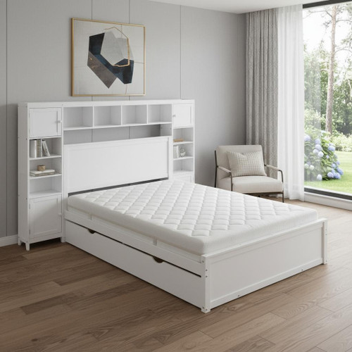 White Wood Full Bed Frame With Trundle