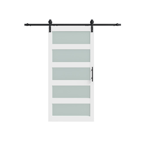 84" White Glass Barn Door