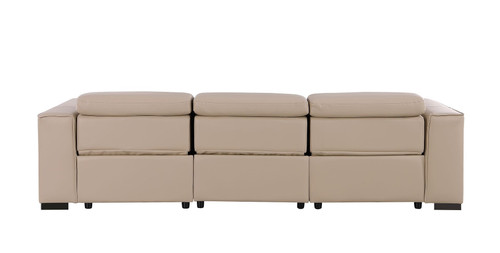 110" Beige Top Grain Leather Reclining Metal USB Sofa
