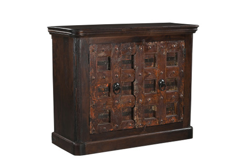 49" Dark Brown Distressed Solid Wood Carved Geometric Sideboard With Two Doors